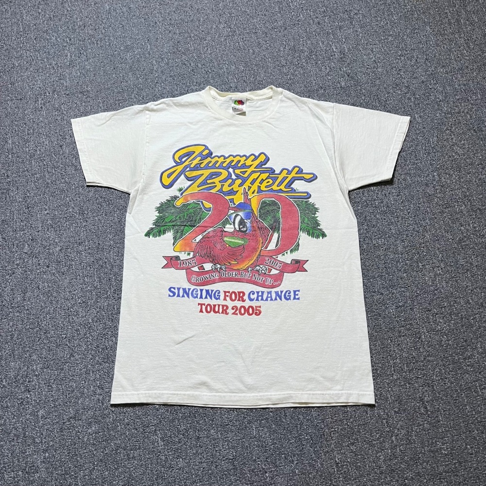 Vintage Jimmy Buffett Singing For Change Tour 2005 Shirt Size M Cream Y2K Tee